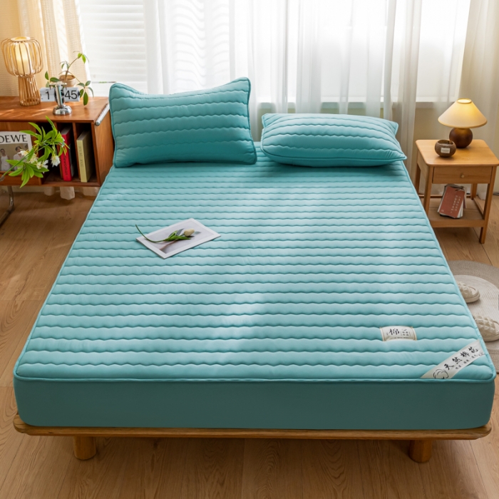 91家纺网 家纺一手货源 找家纺 鑫钰 2023新款亲肤棉新疆棉花原棉床笠床罩床垫保护垫 孔雀绿