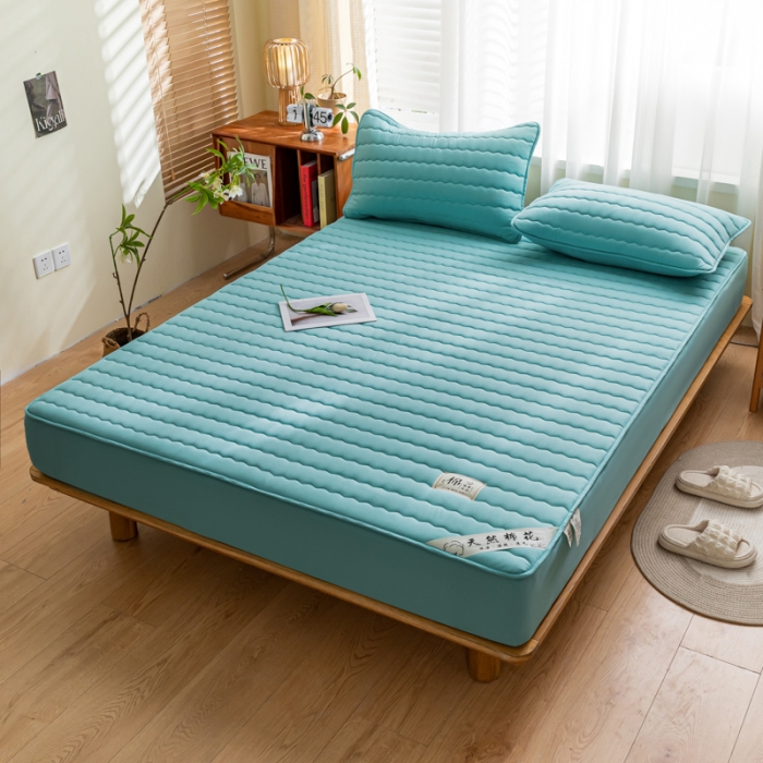 91家纺网 家纺一手货源 找家纺 鑫钰 2023新款亲肤棉新疆棉花原棉床笠床罩床垫保护垫 孔雀绿