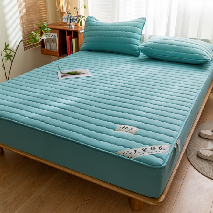 91家纺网 家纺一手货源 找家纺 鑫钰 2023新款亲肤棉新疆棉花原棉床笠床罩床垫保护垫 孔雀绿