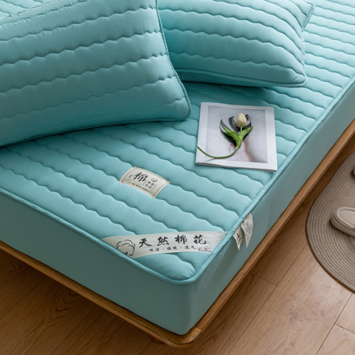 91家纺网 家纺一手货源 找家纺 鑫钰 2023新款亲肤棉新疆棉花原棉床笠床罩床垫保护垫 孔雀绿