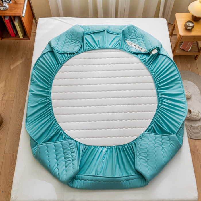 91家纺网 家纺一手货源 找家纺 鑫钰 2023新款亲肤棉新疆棉花原棉床笠床罩床垫保护垫 孔雀绿