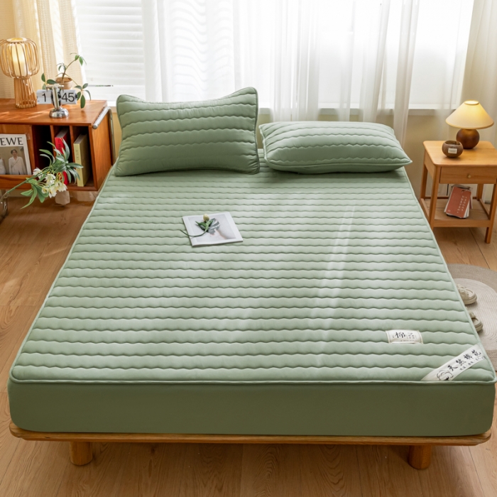 91家纺网 家纺一手货源 找家纺 鑫钰 2023新款亲肤棉新疆棉花原棉床笠床罩床垫保护垫 抹茶绿