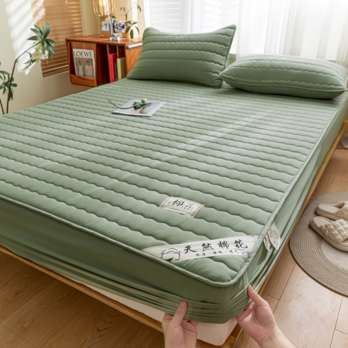 91家纺网 家纺一手货源 找家纺 鑫钰 2023新款亲肤棉新疆棉花原棉床笠床罩床垫保护垫 抹茶绿