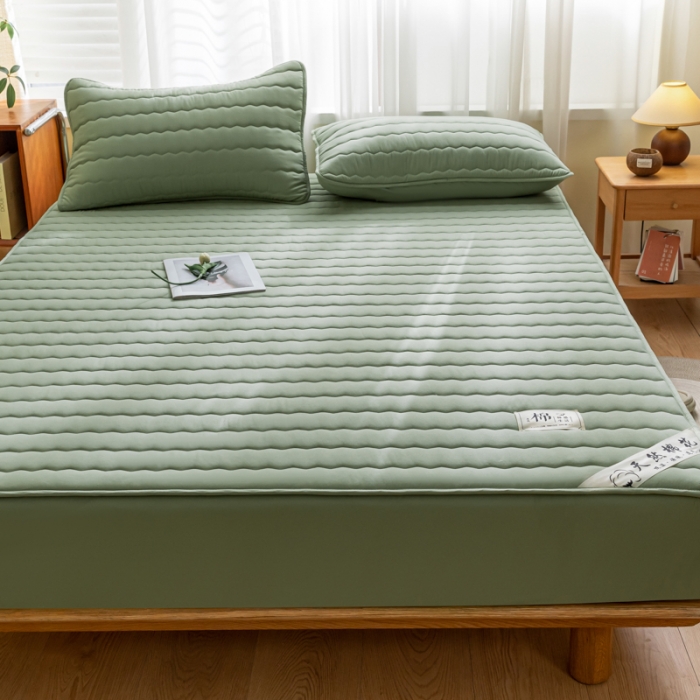 91家纺网 家纺一手货源 找家纺 鑫钰 2023新款亲肤棉新疆棉花原棉床笠床罩床垫保护垫 抹茶绿