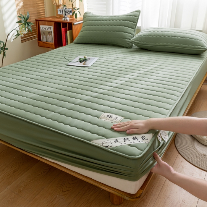 91家纺网 家纺一手货源 找家纺 鑫钰 2023新款亲肤棉新疆棉花原棉床笠床罩床垫保护垫 抹茶绿