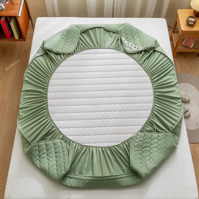 91家纺网 家纺一手货源 找家纺 鑫钰 2023新款亲肤棉新疆棉花原棉床笠床罩床垫保护垫 抹茶绿
