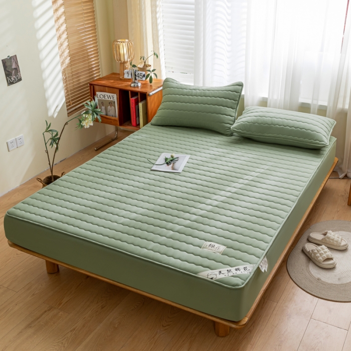 91家纺网 家纺一手货源 找家纺 鑫钰 2023新款亲肤棉新疆棉花原棉床笠床罩床垫保护垫 抹茶绿