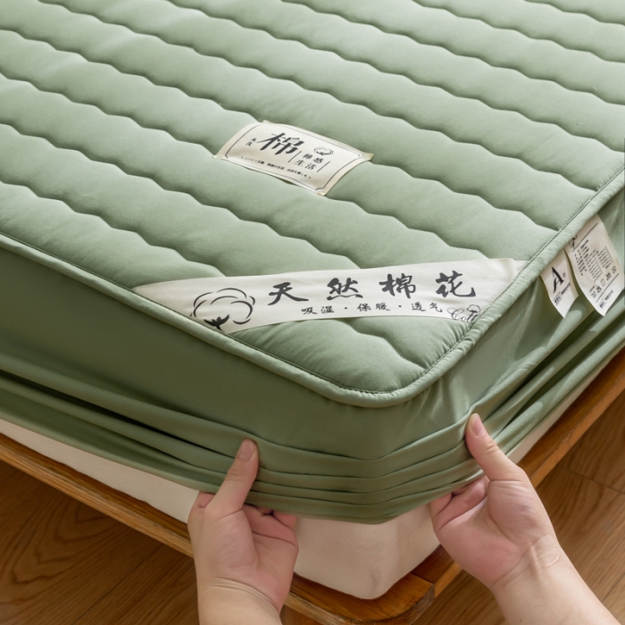 91家纺网 家纺一手货源 找家纺 鑫钰 2023新款亲肤棉新疆棉花原棉床笠床罩床垫保护垫 抹茶绿