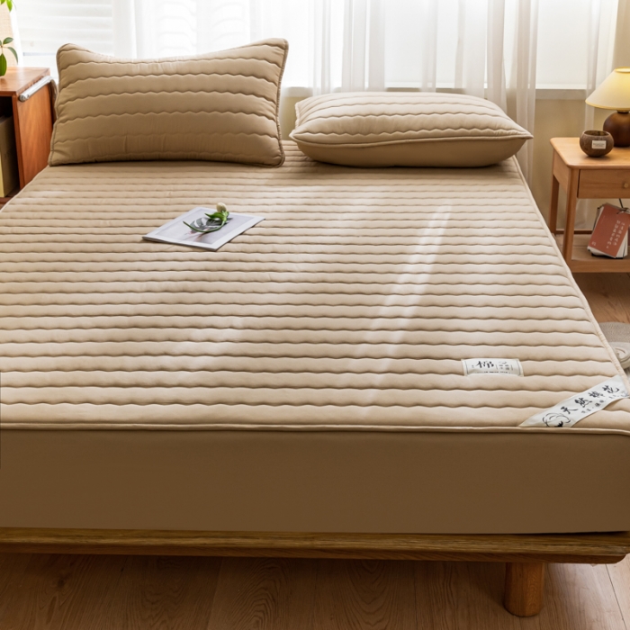 91家纺网 家纺一手货源 找家纺 鑫钰 2023新款亲肤棉新疆棉花原棉床笠床罩床垫保护垫 奶咖