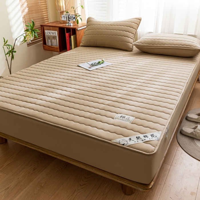 91家纺网 家纺一手货源 找家纺 鑫钰 2023新款亲肤棉新疆棉花原棉床笠床罩床垫保护垫 奶咖