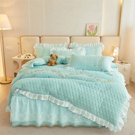 91家纺网 家纺一手货源 找家纺 宜凡 2023新款A类云柔棉床笠式床裙四件套 天空之城-轻氧蓝