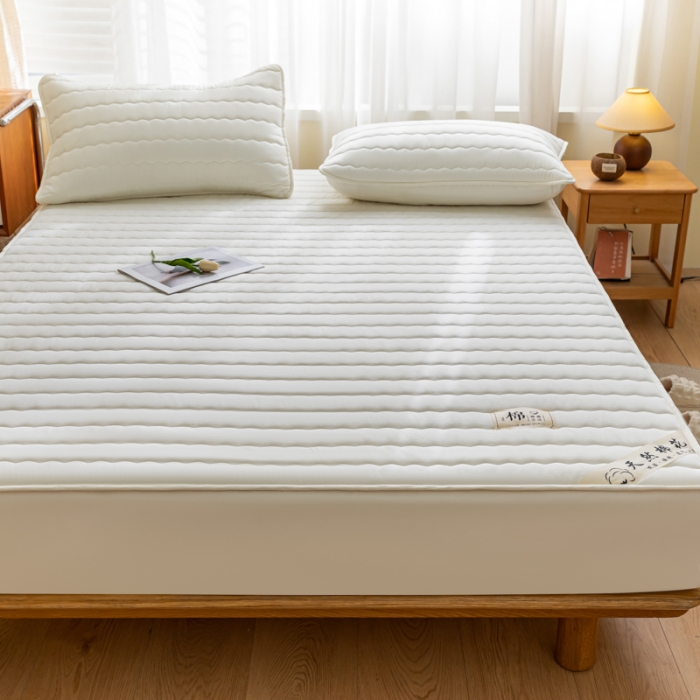 91家纺网 家纺一手货源 找家纺 鑫钰 2023新款亲肤棉新疆棉花原棉床笠床罩床垫保护垫 珍珠白