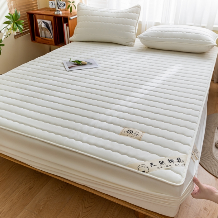 91家纺网 家纺一手货源 找家纺 鑫钰 2023新款亲肤棉新疆棉花原棉床笠床罩床垫保护垫 珍珠白