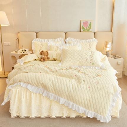 宜凡 2023新款A类云柔棉床笠式床裙四件套 天空之城-奶油黄