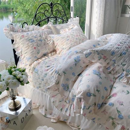 91家纺网 家纺一手货源 找家纺 （总）菊上 2023秋冬新款欧根纱系列床盖四件套