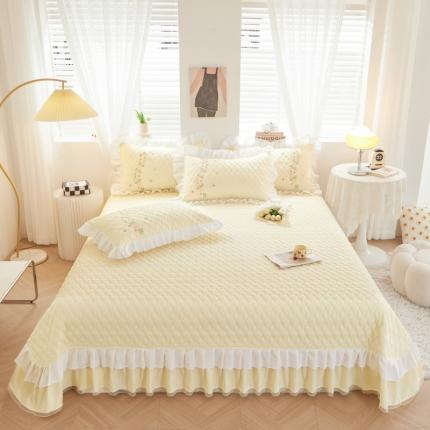 宜凡 2023新款A类云柔棉床盖夹棉三件套 奶油黄