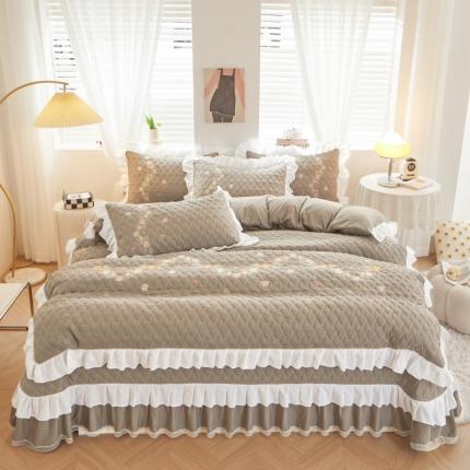 91家纺网 家纺一手货源 找家纺 宜凡 2023新款A类云柔棉床盖夹棉四件套 星辰灰