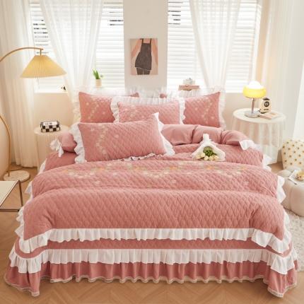 宜凡 2023新款A类云柔棉床盖夹棉四件套 橡皮粉