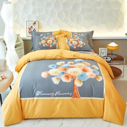 91家纺网 家纺一手货源 找家纺 雲归梦 2023年新款加厚全棉生态磨毛大版四件套 飞舞花絮