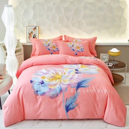 91家纺网 家纺一手货源 找家纺 雲归梦 2023年新款加厚全棉生态磨毛大版四件套 和颜悦色粉