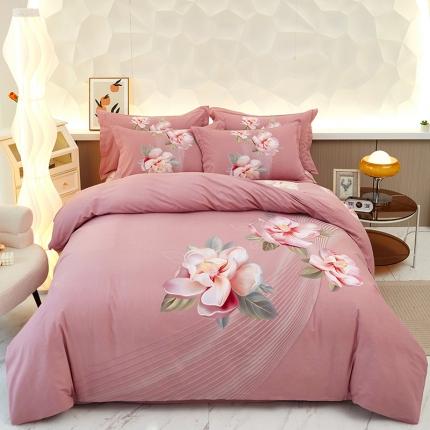 91家纺网 家纺一手货源 找家纺 雲归梦 2023年新款加厚全棉生态磨毛大版四件套 酒醉探戈粉