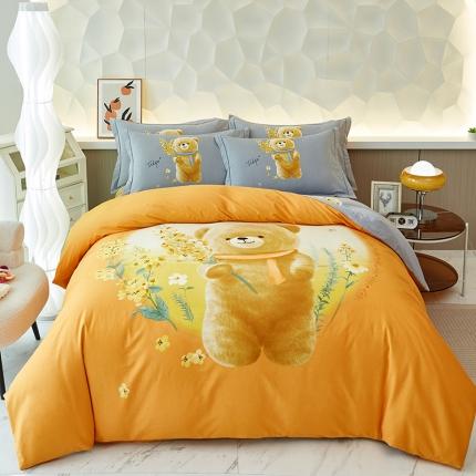 91家纺网 家纺一手货源 找家纺 雲归梦 2023年新款加厚全棉生态磨毛大版四件套 迷你花园桔