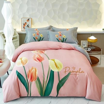 91家纺网 家纺一手货源 找家纺 雲归梦 2023年新款加厚全棉生态磨毛大版四件套 轻吟花语粉