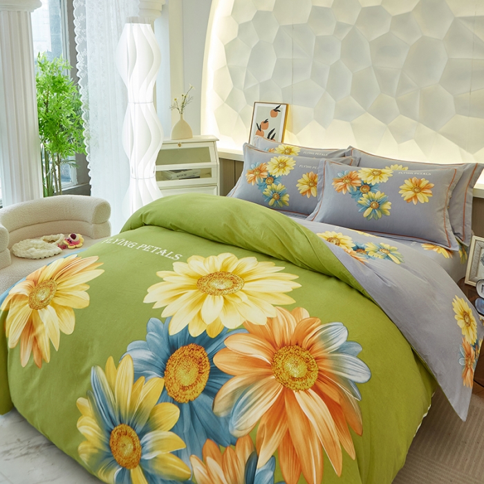 91家纺网 家纺一手货源 找家纺 雲归梦 2023年新款加厚全棉生态磨毛大版四件套 灿烂绿