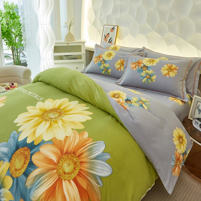 91家纺网 家纺一手货源 找家纺 雲归梦 2023年新款加厚全棉生态磨毛大版四件套 灿烂绿