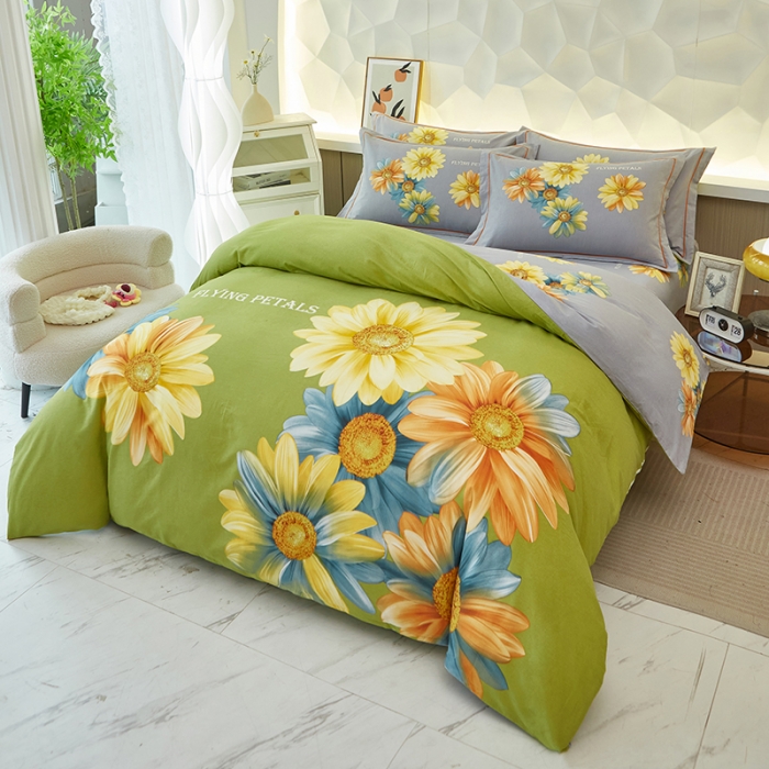 91家纺网 家纺一手货源 找家纺 雲归梦 2023年新款加厚全棉生态磨毛大版四件套 灿烂绿