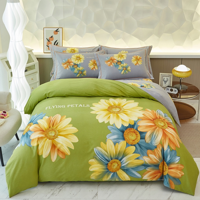 91家纺网 家纺一手货源 找家纺 雲归梦 2023年新款加厚全棉生态磨毛大版四件套 灿烂绿