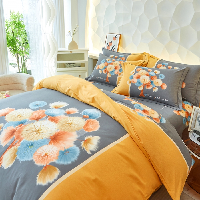 91家纺网 家纺一手货源 找家纺 雲归梦 2023年新款加厚全棉生态磨毛大版四件套 飞舞花絮