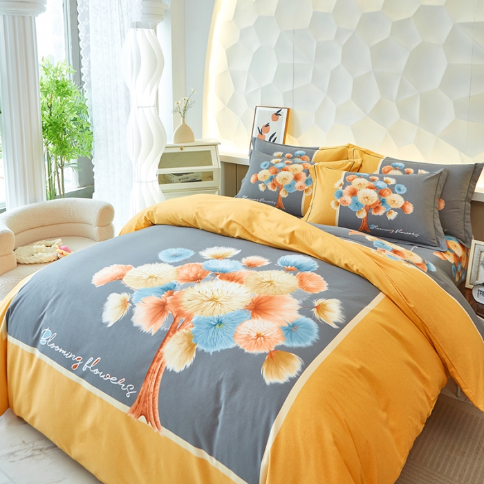 91家纺网 家纺一手货源 找家纺 雲归梦 2023年新款加厚全棉生态磨毛大版四件套 飞舞花絮