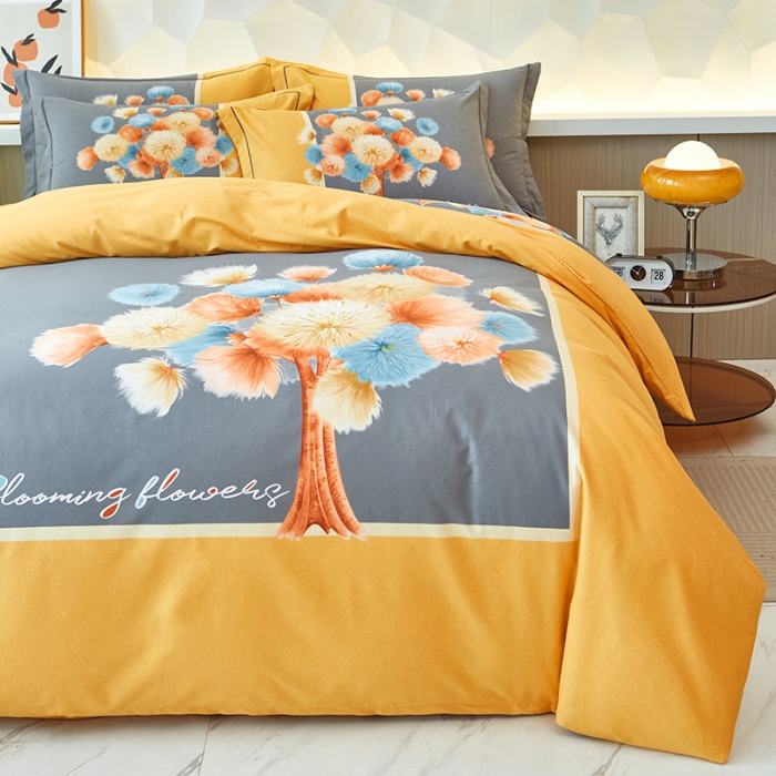 91家纺网 家纺一手货源 找家纺 雲归梦 2023年新款加厚全棉生态磨毛大版四件套 飞舞花絮