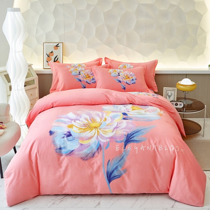 91家纺网 家纺一手货源 找家纺 雲归梦 2023年新款加厚全棉生态磨毛大版四件套 和颜悦色粉