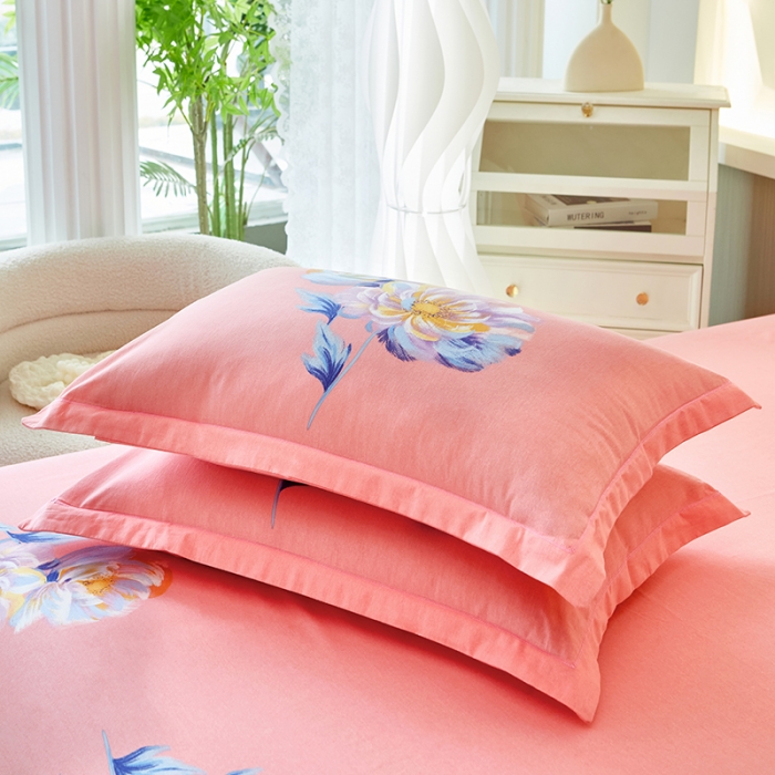 91家纺网 家纺一手货源 找家纺 雲归梦 2023年新款加厚全棉生态磨毛大版四件套 和颜悦色粉