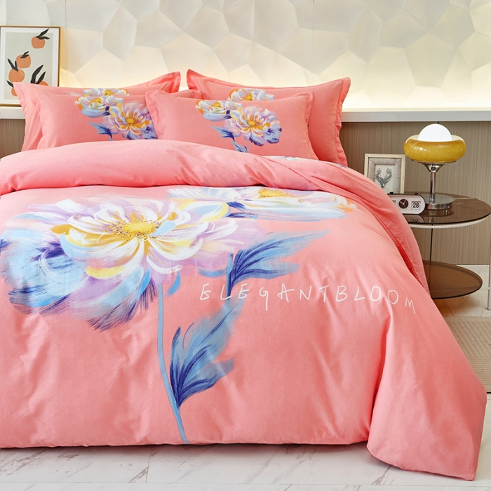 91家纺网 家纺一手货源 找家纺 雲归梦 2023年新款加厚全棉生态磨毛大版四件套 和颜悦色粉