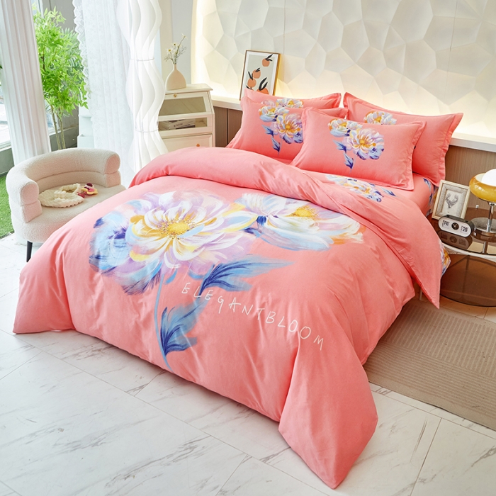 91家纺网 家纺一手货源 找家纺 雲归梦 2023年新款加厚全棉生态磨毛大版四件套 和颜悦色粉