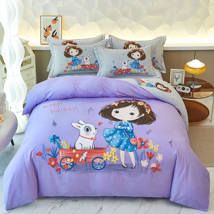 91家纺网 家纺一手货源 找家纺 雲归梦 2023年新款加厚全棉生态磨毛大版四件套 欢乐一夏紫