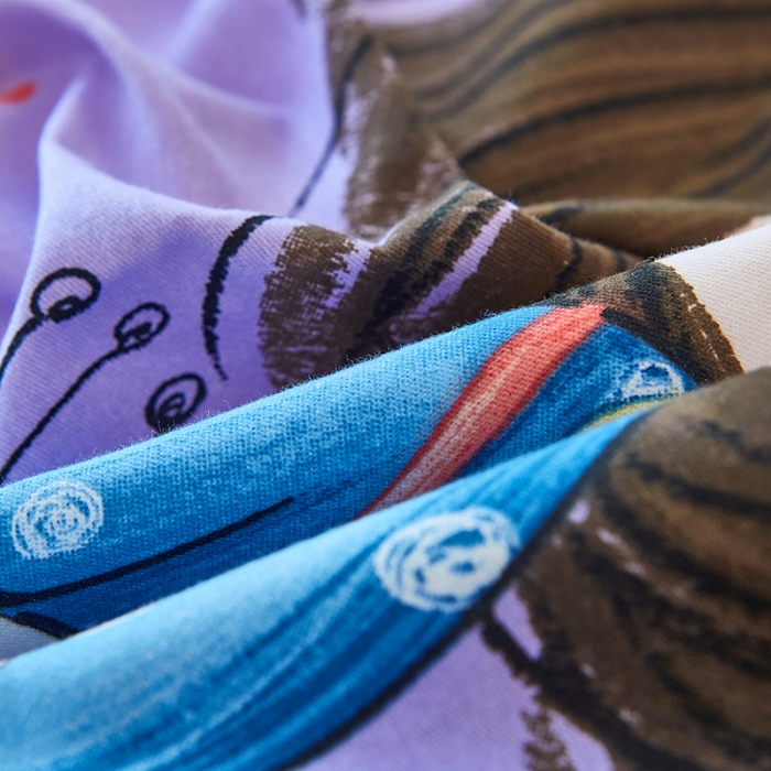 91家纺网 家纺一手货源 找家纺 雲归梦 2023年新款加厚全棉生态磨毛大版四件套 欢乐一夏紫