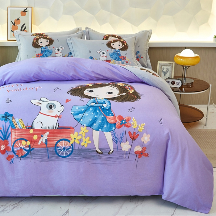 91家纺网 家纺一手货源 找家纺 雲归梦 2023年新款加厚全棉生态磨毛大版四件套 欢乐一夏紫