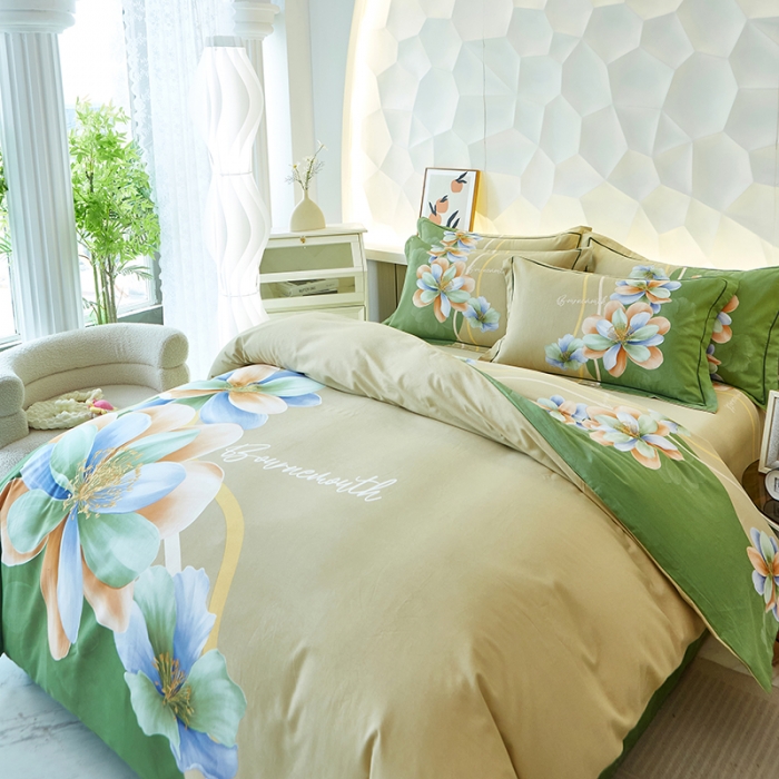 91家纺网 家纺一手货源 找家纺 雲归梦 2023年新款加厚全棉生态磨毛大版四件套 佳偶天成绿