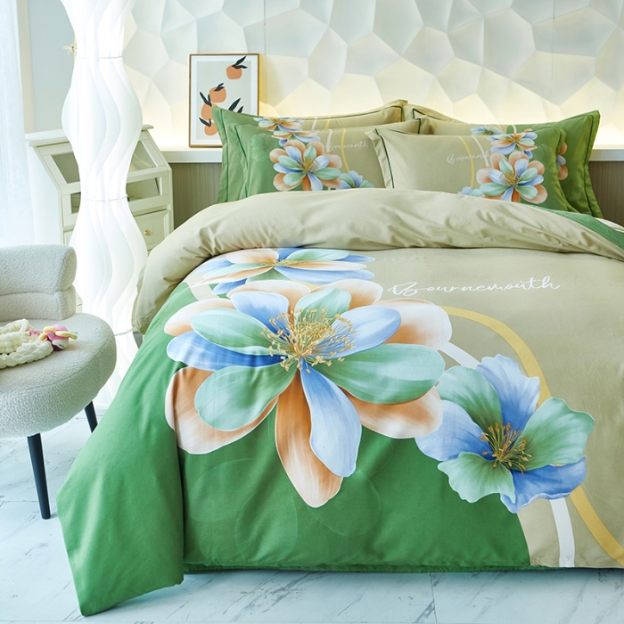 91家纺网 家纺一手货源 找家纺 雲归梦 2023年新款加厚全棉生态磨毛大版四件套 佳偶天成绿