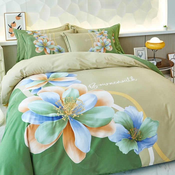 91家纺网 家纺一手货源 找家纺 雲归梦 2023年新款加厚全棉生态磨毛大版四件套 佳偶天成绿