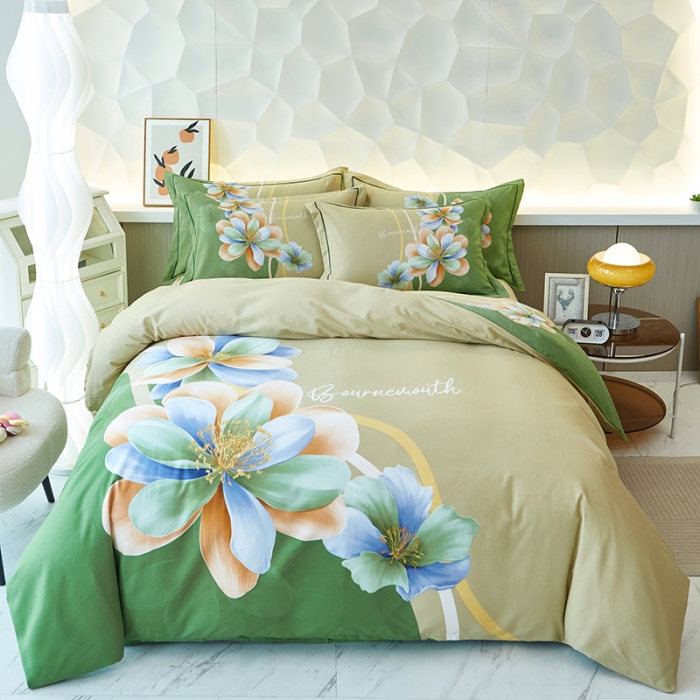 91家纺网 家纺一手货源 找家纺 雲归梦 2023年新款加厚全棉生态磨毛大版四件套 佳偶天成绿