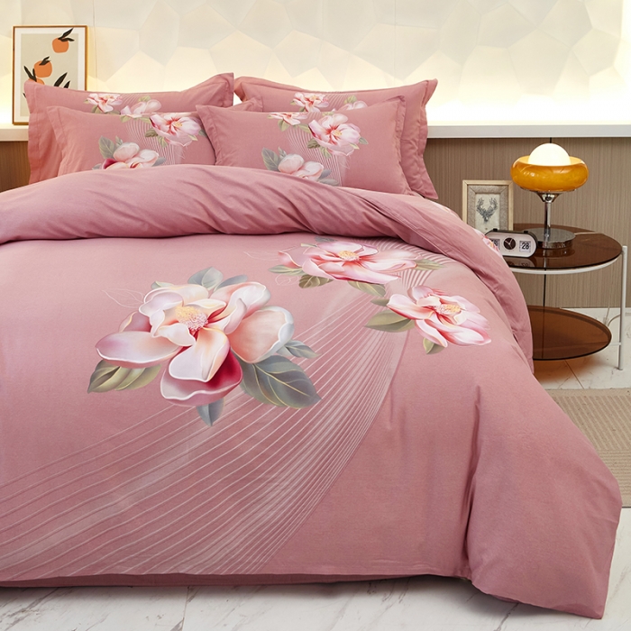 91家纺网 家纺一手货源 找家纺 雲归梦 2023年新款加厚全棉生态磨毛大版四件套 酒醉探戈粉