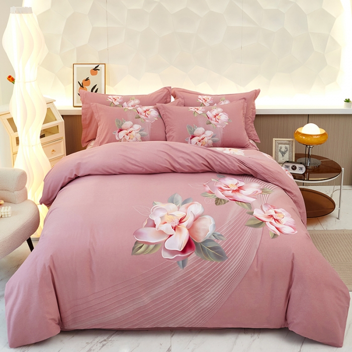 91家纺网 家纺一手货源 找家纺 雲归梦 2023年新款加厚全棉生态磨毛大版四件套 酒醉探戈粉