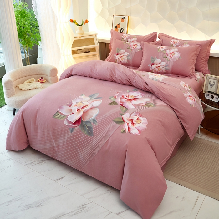 91家纺网 家纺一手货源 找家纺 雲归梦 2023年新款加厚全棉生态磨毛大版四件套 酒醉探戈粉