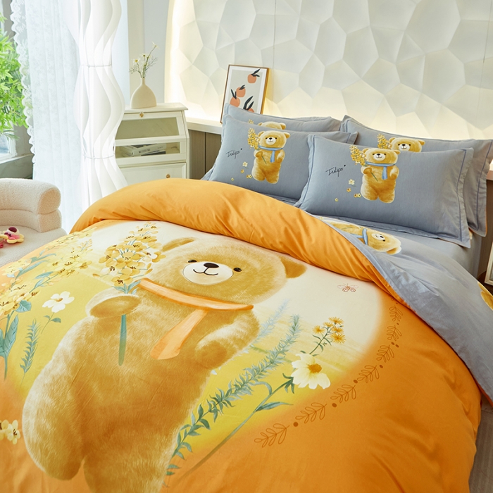 91家纺网 家纺一手货源 找家纺 雲归梦 2023年新款加厚全棉生态磨毛大版四件套 迷你花园桔