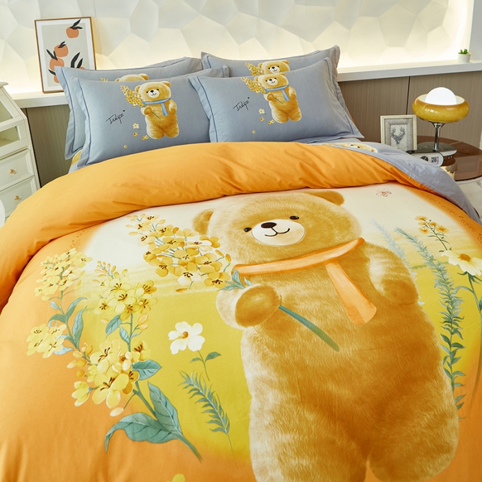 91家纺网 家纺一手货源 找家纺 雲归梦 2023年新款加厚全棉生态磨毛大版四件套 迷你花园桔